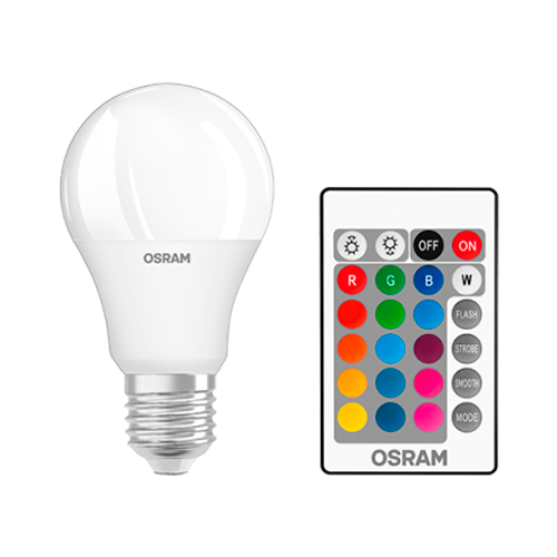 LED Многоцветная лампа с пультом E27, A60, 9.4W, 806lm, 2700K+RGB