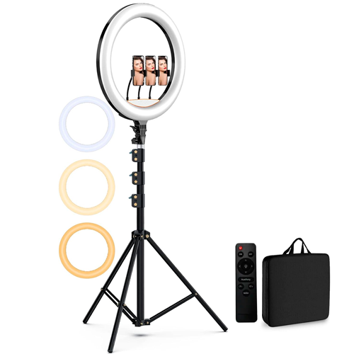 Ring-shaped 50W selfie lamp with stand, bag and remote control