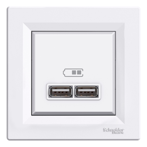 Built-in 2-gang USB charger A+A with frame, mechanical, Asfora
