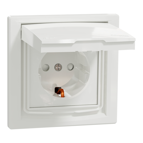 Built-in 1-gang socket grounded with cover and frame, Asfora