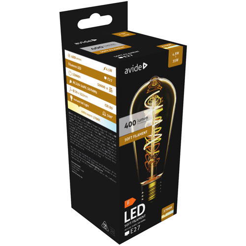 LED лампа E14, ST58, 4.5W, 400lm, 2700K, filament