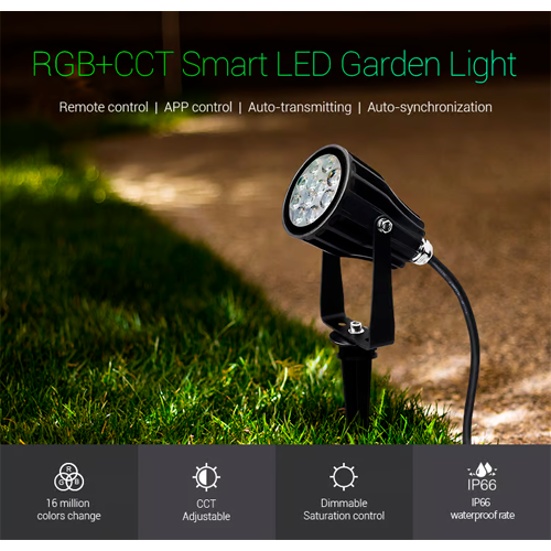 LED Viedais dārza un fasādes gaismeklis 6W, RGB+CCT, IP66