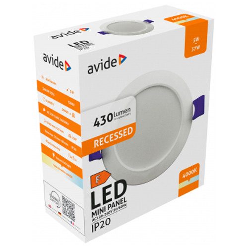 LED встраиваемая панель 5W, 4000K, IP20, Ø90x27 mm