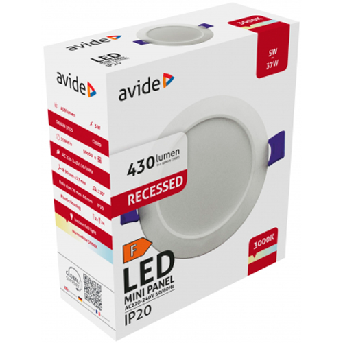 LED Iebūvējams panelis 5W, 3000K, 430Lm, Ø 90 mm