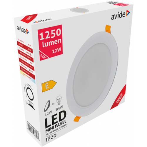 LED built-in panel 12W, 3000K, 1250Lm, Ø 145 mm