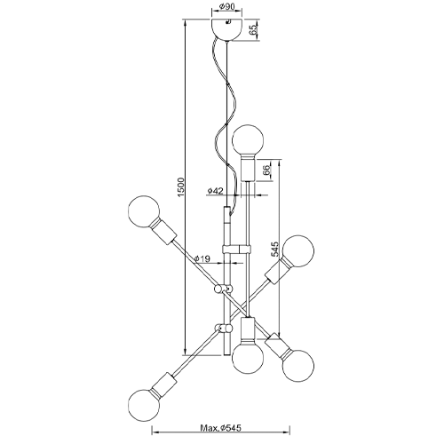 Piekaramā lampa CROSS, excl. 6 x E27, max. 28W