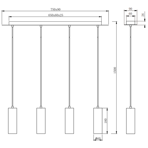 Pendant light MARLEY, excl. 4 x GU10, max. 35W