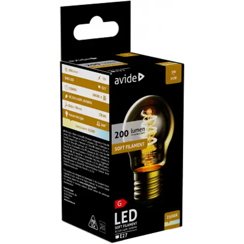 LED Лампа E27, G45, 3W, 2500K, 200Lm, 360°