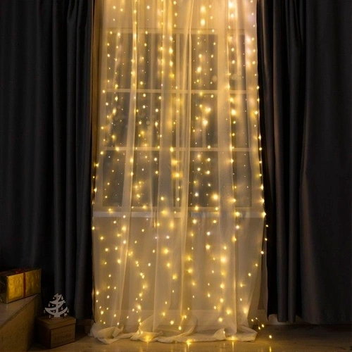 LED Christmas string - curtains copper wire with remote control and hangers, 3x1m, warm white, 5V USB, IP44, 100LED