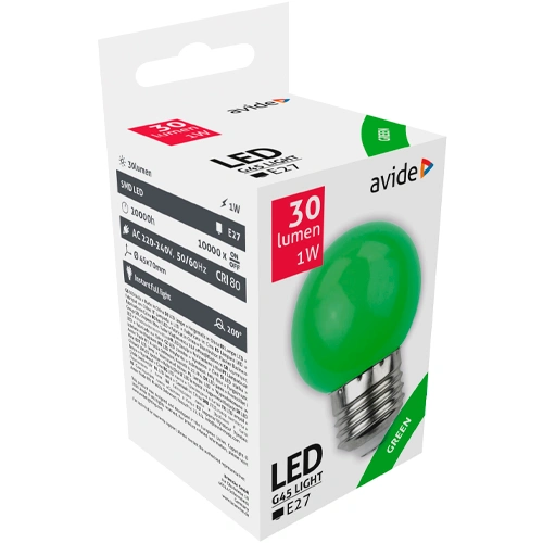 LED Dekoratīvā spuldze E27, G45, 1W, 30Lm, 200°, zaļa