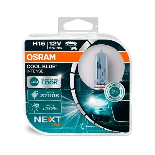 Halogen bulbs H15, 15/55W, 13.2V, up to 3700K, COOL BLUE INTENSE (NEXT GEN) series