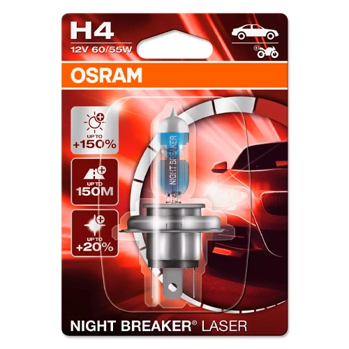 Halogen bulb H4, 60/55W, 12V, 3900K, NIGHT BREAKER LASER series