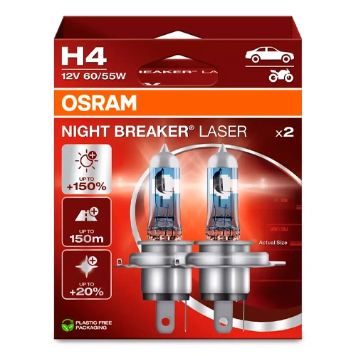 Halogēna spuldzes H4, 60/55W, 12V, 3900K, NIGHT BREAKER LASER sērija