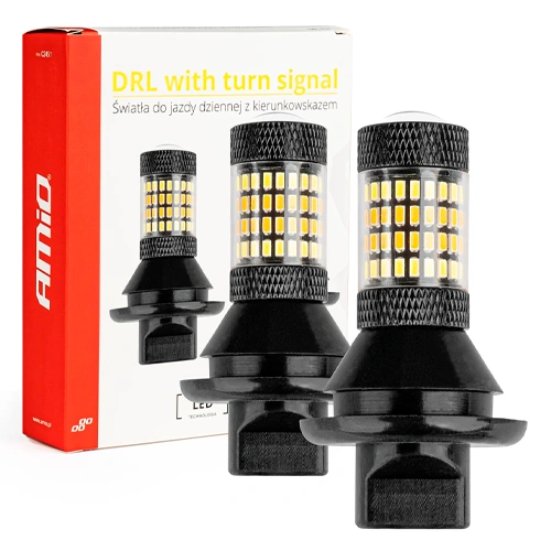 LED DRL and turn signal bulbs, PY21W, BAU15s, DC12V, 2in1, white + orange