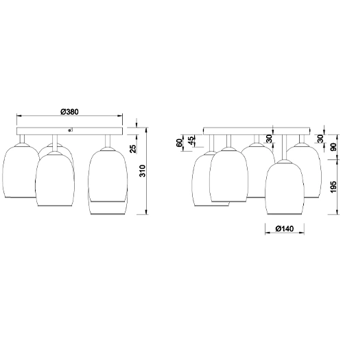 Ceiling lamp BARRET, excl. 5xE14, max 10W