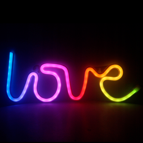 LED световая неоновая панель-вывеска - love, с пультом, многоцветная