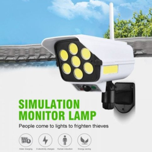 Outdoor facade luminaire with light and motion sensor on solar battery / simulation of a video surveillance camera / remote control included / 5V / 77 LED / 6000-6500K / 500Lm / IP65 / 120° / 8m / 2000509534622 / 03-896