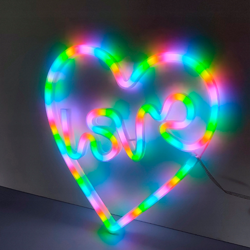 LED Neona gaismas izkārtne - love, ar pulti, daudzkrāsains
