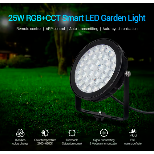 LED Viedais dārza un fasādes gaismeklis 25W, RGB+CCT, IP66