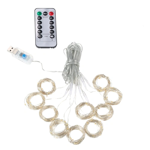 LED Christmas string - curtains copper wire with remote control and hangers, 3x1m, warm white, 5V USB, IP44, 100LED