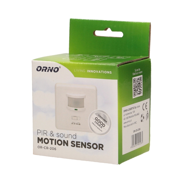 Motion and sound sensor 160°, 4-9m, 500W