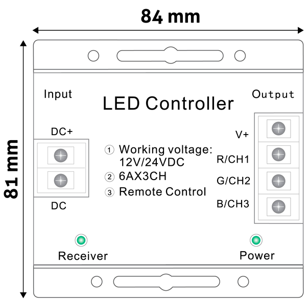 RGB LED lentes kontrolieris ar pulti 12V 216W