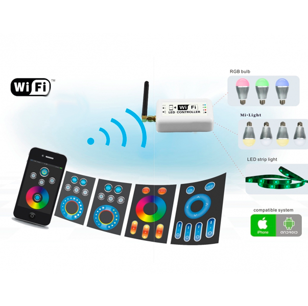 LED Wi-Fi Daudzkrāsainais kontrolleris (RGB) <3W 2.4G 12, 24V