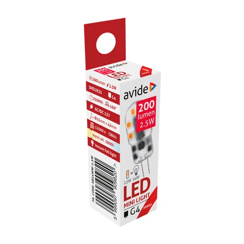 LED spuldze G4, 2.5W, 200lm, 3000K