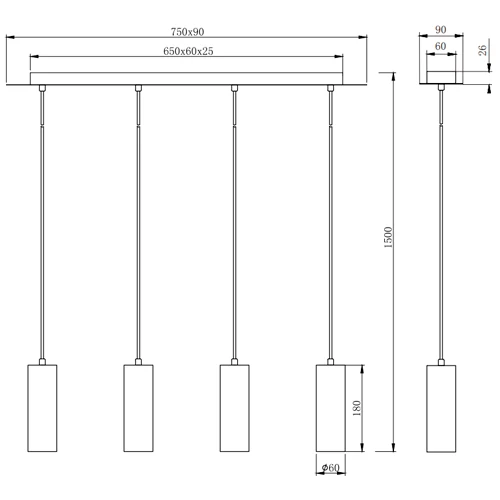 Pendant light MARLEY, excl. 4 x GU10, max. 35W