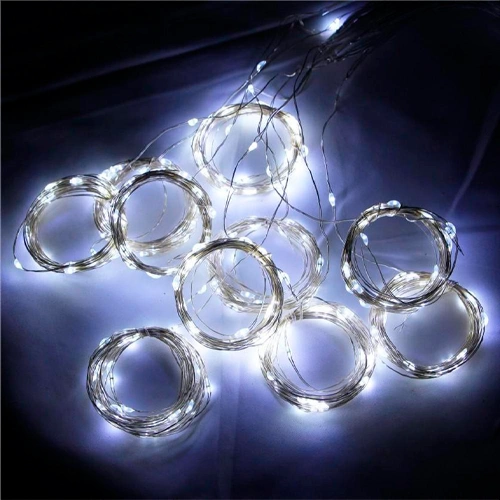 LED Christmas string - curtains copper wire with remote control and hangers, 3x1m, white, 5V USB, IP44, 100LED