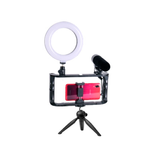 Selfie lamp set with stand, phone holder, microphone
