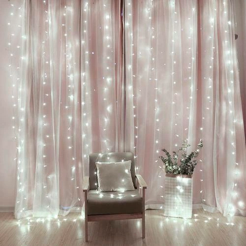 LED Christmas string - curtains copper wire with remote control and hangers, 3x1m, white, 5V USB, IP44, 100LED