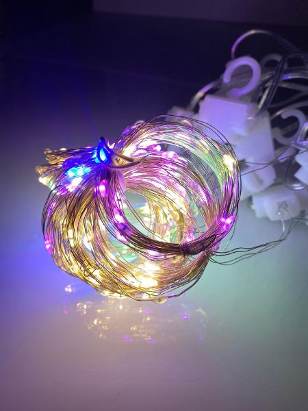 LED Christmas diode string - curtains copper wire with remote control, USB adapter and hangers