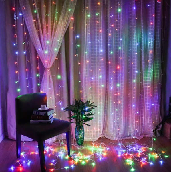 LED Christmas diode string - curtains with stars copper wire with remote control
