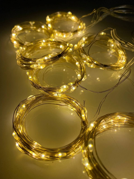 LED Рождественская диодная гирлянда - шторы на медной леске с пультом, USB адаптером и крючками