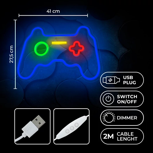 LED Neon light sign - GAMEPAD, multicolor