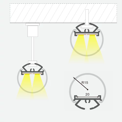 Anodized round aluminum profile for LED strip HB-30D