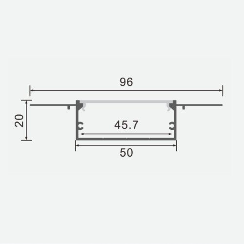 Anodized aluminum profile for 1-5 rows of LED strip HB-96X20