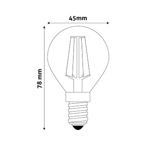 LED spuldze E14, P45, 7W, 870lm, 2700K, filament