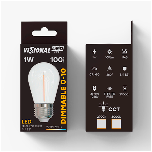 LED лампа filament с регулируемой яркостью E27, S14, 1W, 3000K, 100Lm, IP65