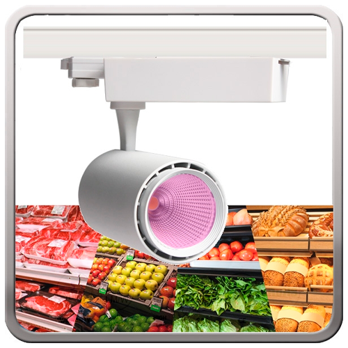 LED Sliežu gaismeklis gaļas produktiem 1F, 3 vadi, 35W, rozā gaisma