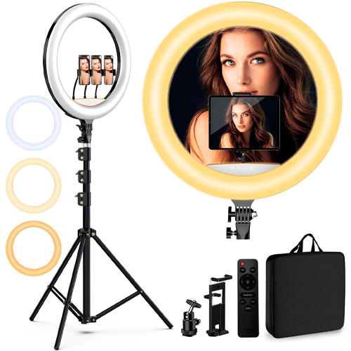Ring-shaped 50W selfie lamp with stand, bag and remote control