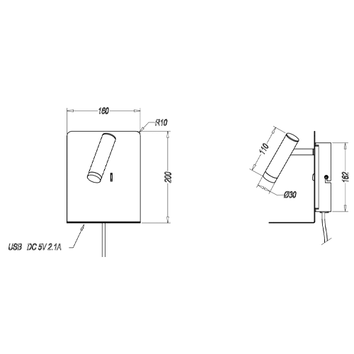 Wall lamp with USB phone charging option ELEMENT, 3W, 240lm, 3000K