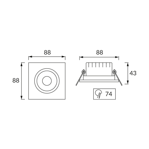 LED recessed light MONI LED D, 5W, 3000K, IP20