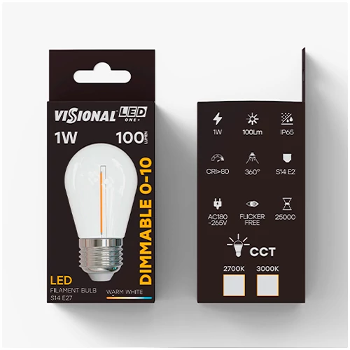 LED Dimmējama spuldze filament E27, S14, 1W, 3000K, 100Lm, IP65