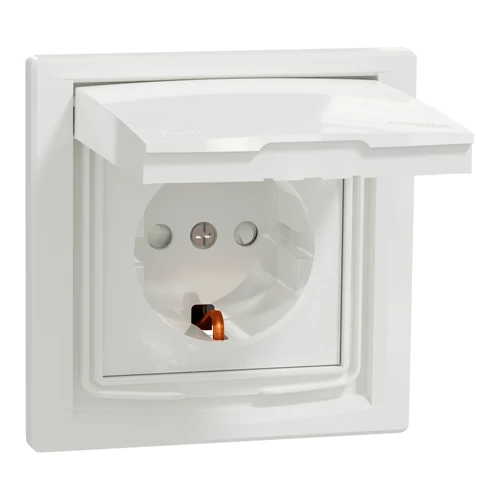 Built-in 1-gang socket grounded with cover and frame, Asfora