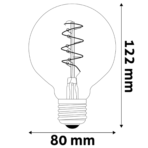 LED spuldze E27, G80, 4.5W, 400lm, 2700K, filament