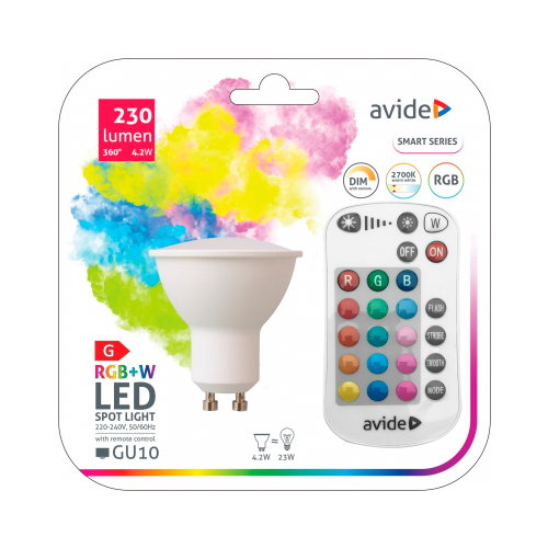 LED Multicolor bulb with remote GU10, 120°, 4.2W, 230lm, 2700K+RGB