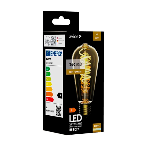 LED spuldze E27, ST58, 4W, 360lm, 2700K, filament
