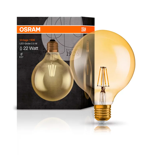 Vintage style LED bulb E27, G125, 2.5W, 220lm, 2400K, filament
